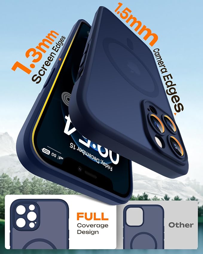 TOCOL Magnetic for iPhone 12 Pro Max Case, Upgraded Full Camera Protection, Compatible with Magsafe, Drop Protection, Translucent Matte Back Bumper Phone Cover 6.7-Inch（Dark Blue）