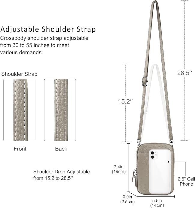 befen Genuine Leather Crossbody Cell Phone Purse for Women, Small Zip Around RFID Blocking Crossbody Wallet Bags