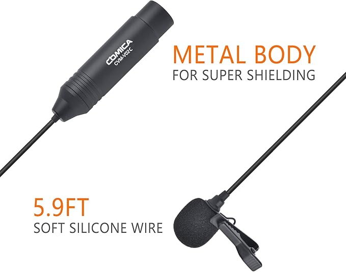 XLR Pin Microphone COMICA CVM-V02C XLR Clip Microphone Unidirectional Lavalier Microphone 48V Phantom Power Video Microphone for Canon/Sony/Panasonic Camcorder Microphone Zoom H4n H5 H6 Tascam DR-40