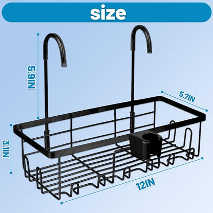 2-In-1hanging shower chair caddy : Holder Organizer Rustproof Shower Chair Accessories for tub bath room with arms chair storage basket shelf fit Seniors Elderly Disabled Patient Pregnant (Black)