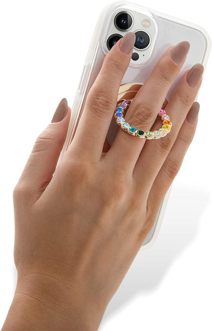 Sonix Magnetic Phone Grip and Phone Ring Holder - Compatible with MagSafe - Rotatable Kickstand and Phone Holder for iPhone 16, 15, 14, 13, 12 Series - Gold/Rainbow Rhinestone