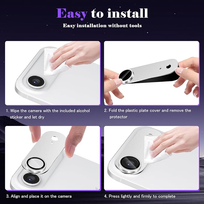 Camera Lens Protector for iPhone Air (iPhone 17 Air) Camera Lens Protector [Strong Adsorption] [Not Easy to Break] Metal Tempered Glass Rear Camera Screen Cover - Silver