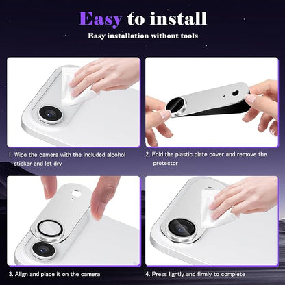 Camera Lens Protector for iPhone Air (iPhone 17 Air) Camera Lens Protector [Strong Adsorption] [Not Easy to Break] Metal Tempered Glass Rear Camera Screen Cover - Silver