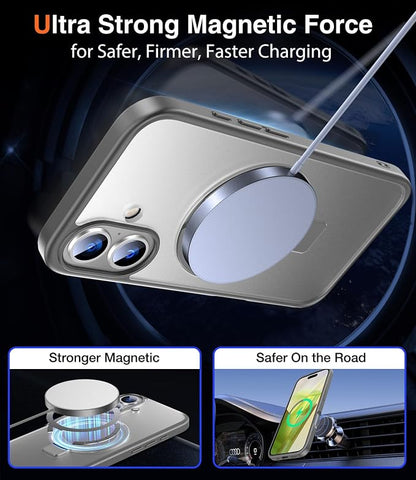 Chicfun 3-in-1 [Magnetic+Kickstand+Ring Holder] for iPhone 16 Plus Case with Stand Ring Holder， Compatible with MagSafe, Military Shockproof Kickstand Phone Case iPhone 16 Plus Cover Grey