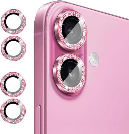 Compatible for iPhone 13/iPhone 13 Mini Camera Lens Protector Bling, Cute Sparkle Glitter Luxury Camera Cover for Women, Anti-Scratch, Easy Install, (2 Sets=4Pack), Pink