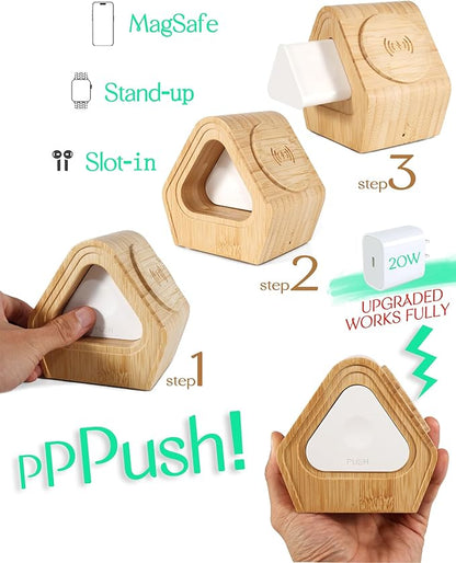 Bamboo Wireless Charging Station for Apple: 3-in-1 Charger Stand with Cabin Style for iPhone 17 16 15 14 13 12 Series,Watch 11-2, SE, Ultra, and AirPods 4-2, Pro, MagSafe Wireless Charger(20W Adapter)