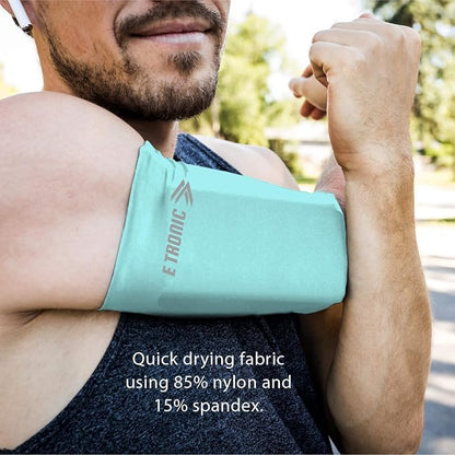E Tronic Edge Phone Holder for Running, Cell Phone Arm Bands with Reflective Logo, Phone Strap Armband Fits iPhone and Android, Use for Running, Walking, Hiking and Biking, Turqoise, Small