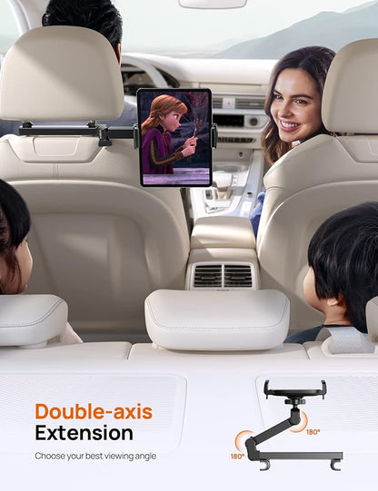 Aomiker iPad Holder Car Headrest - [Stretchable Arm] 2025 Adjustable Tablet Mount for Car Backseat, Travel Road Trip Essentials for Kids, for iPad Pro, Air, Mini, Samsung Tab, 4.7-11” Device - Black