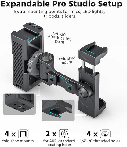 Phone Clip Rig Stabilizer for Smartphone, Lightweight Handheld Vlogging Rig with 360° Rotation, Grip & Cold Shoe Mounts | Compatible with Most Smartphones (for Cold Shoe Standard)