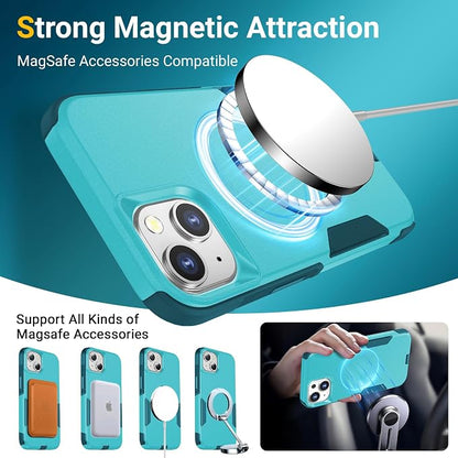 jaroco for iPhone 13 Case & iPhone 14 Case & iPhone 15 Case [Heavy Duty Protection][Compatible with MagSafe][Military Grade Drop Protection][Shockproof] with Non-Slip Removable Phone Cover 6.1''-Teal