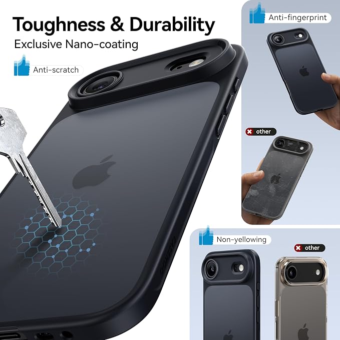 CASEKOO for iPhone 17 Air Case, [Never Yellow Technology] [Mil-Grade Drop Protection] Translucent Slim Cover Women Men for iPhone 17 Air Phone Case 6.5 inch, Frosted Black