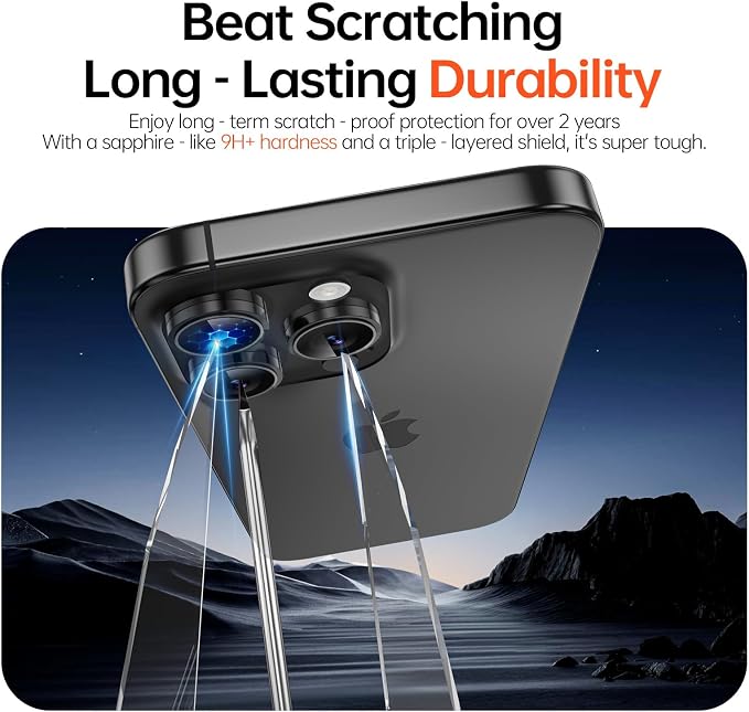 2 Pack Camera Lens Protector for iPhone 17 Pro Max/17 Pro/16 Pro Max/16 Pro/15 Pro Max/15 Pro/14 Pro Max/14 Pro [1:1 Invisible Fit] Military Grade Glass & Metal Camera Cover, Black