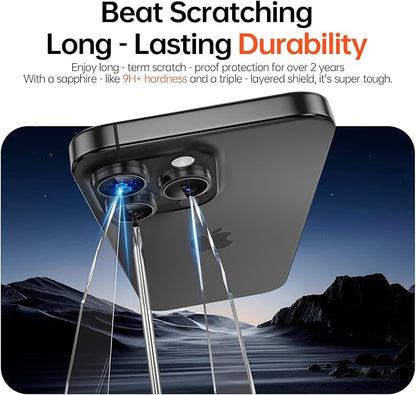 2 Pack Camera Lens Protector for iPhone 17 Pro Max/17 Pro/16 Pro Max/16 Pro/15 Pro Max/15 Pro/14 Pro Max/14 Pro [1:1 Invisible Fit] Military Grade Glass & Metal Camera Cover, Black