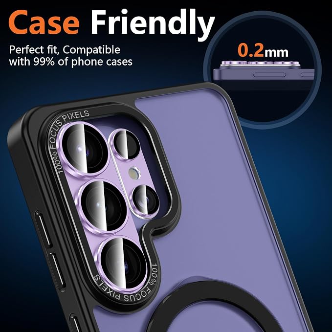 for Samsung Galaxy S26 Ultra Camera Lens Protector, Electroplated Matte Back with 9H Tempered Glass Lens Protector, [Strong Adsorption] [Case-Friendly] Metal Ring HD Clear Lens Cover, Purple