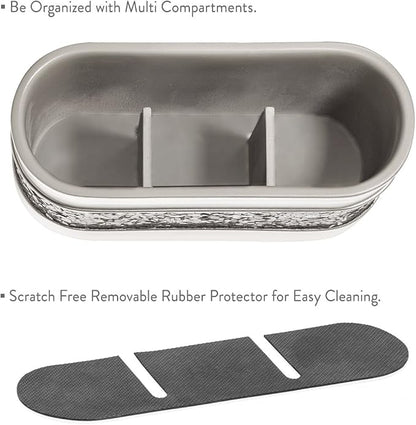 Creative Scents Crackled Glass Silver Toothbrush and Toothpaste Holder for Bathroom - Decorative Bathroom Counter Electric Toothbrush Organizer, 3 Slot, Makeup Brush Holder