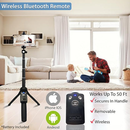 Fugetek 42" Compact Selfie Stick & Tripod, Extendable, Wireless Bluetooth Remote, Lightweight Aluminum, Travel Ready, Compatible with iPhone 14 13 12 Pro Xs Max Xr X 8Plus 7 & Android