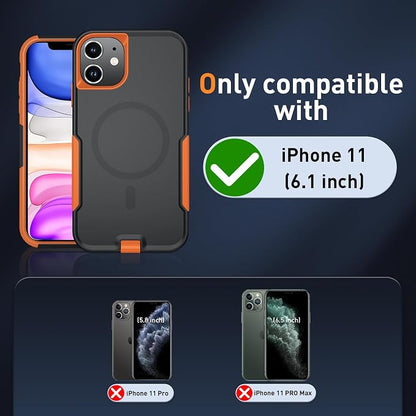 Xmon for iPhone 11 Magnetic Case [Compatible with MagSafe] Tempered Glass Screen Protector with Camera Lens Protector Phone Case Cover for Apple iPhone 11 (Magnetic Black/Orange)