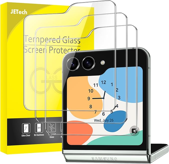 JETech Front Screen Protector for Samsung Galaxy Z Flip 5, 3-Pack | Tempered Glass, Anti-Scratch, HD Clear