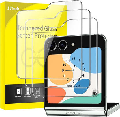 JETech Front Screen Protector for Samsung Galaxy Z Flip 5, 3-Pack | Tempered Glass, Anti-Scratch, HD Clear