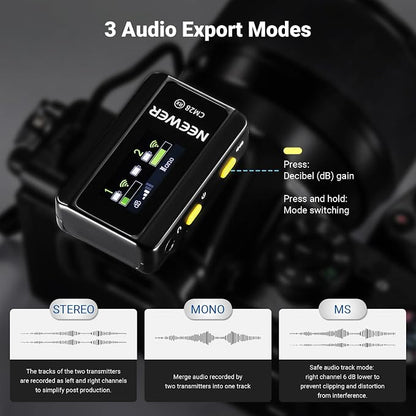 NEEWER CM28 (1 RX + 2 TX + Charging Case), Wireless Lavalier Microphone, Smart Noise Cancelling, 48KHz/16Bit 9 Hrs Uncompressed Recording, 656ft/200m Range, Lav Mic for iPhone, Android, Camera
