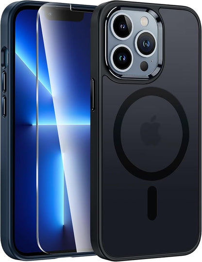 FNTCASE for iPhone 13 Pro Max Case: [Compatible with Magsafe] Translucent Matte Cases with [Screen Protector] Military Grade Shockproof Protective Phone Cover - Black
