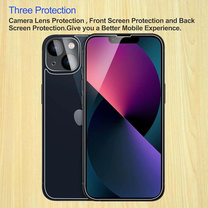 [ 2+2 +2 ] 2 Front + 2 Back for iPhone 13 Glass Screen Protector HD Clear +2 Glass Camera Lens Protector for iPhone 13 (6.1") with Installation Frame,Case friendly