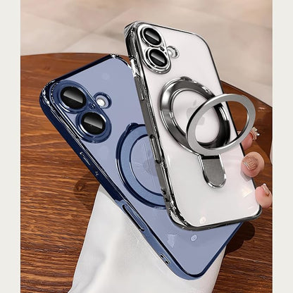 LXK Magnetic Invisible Stand for iPhone 17 Case 6.3" Compatible with MagSafe, Military-Grade Protection, with Camera Protector, Clear Scratch-Resistant Back Cover for iPhone 17 - White