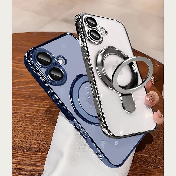 LXK Magnetic Invisible Stand for iPhone 17 Case 6.3" Compatible with MagSafe, Military-Grade Protection, with Camera Protector, Clear Scratch-Resistant Back Cover for iPhone 17 - Grey