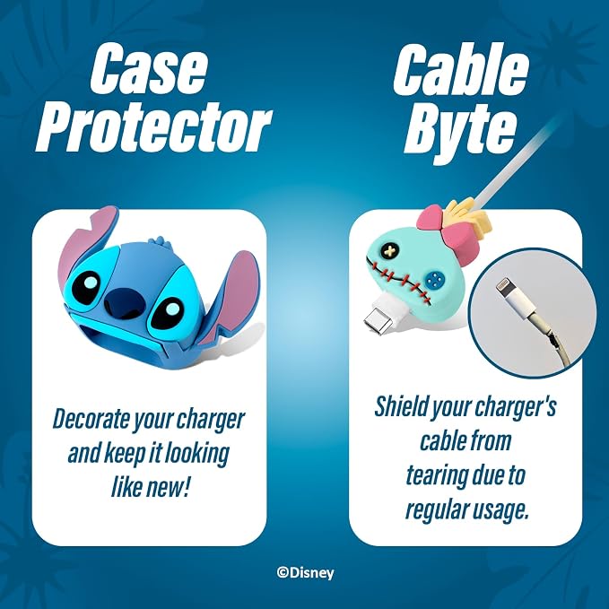 Lilo and Stitch Charger Case & Cable Protector Byte Set, Charger Cord Protector for Disney Gifts for Women Adults, Men, and All Disney Lovers Stitch Stuff (Stitch and Scrump)