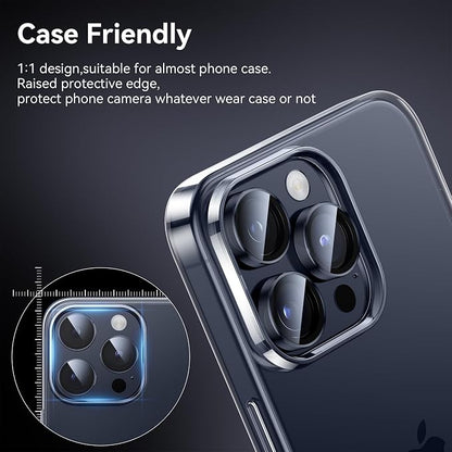 WSKEN for iPhone 15 Pro/iPhone 15 Pro Max Camera Lens Protector,[Keep Original Shooting] Shatterproof 9H Tempered Glass Camera Screen Protector Metal Ring Cover Film Accessories,Blue Titanium