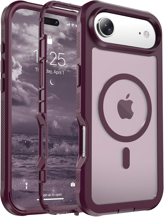 jaroco Magnetic for iPhone Air Case, [Compatible with MagSafe][Military Grade Drop Protection][Heavy Duty Protection][Non-Slip][Shockproof] 2-Layer Durable Bumper Phone Case 6.5''-Wine Red