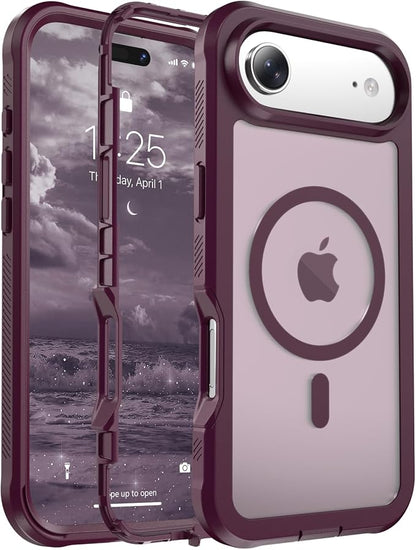 jaroco Magnetic for iPhone Air Case, [Compatible with MagSafe][Military Grade Drop Protection][Heavy Duty Protection][Non-Slip][Shockproof] 2-Layer Durable Bumper Phone Case 6.5''-Wine Red