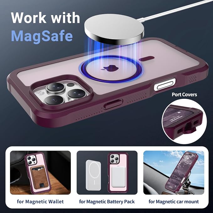 jaroco Magnetic for iPhone 16 Pro Max Case, [Compatible with MagSafe][Military Grade Drop Protection][Heavy Duty Protection][Non-Slip][Shockproof] 2-Layer Durable Bumper Phone Case 6.9''-Wine Red