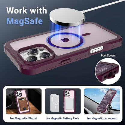 jaroco Magnetic for iPhone 16 Pro Max Case, [Compatible with MagSafe][Military Grade Drop Protection][Heavy Duty Protection][Non-Slip][Shockproof] 2-Layer Durable Bumper Phone Case 6.9''-Wine Red