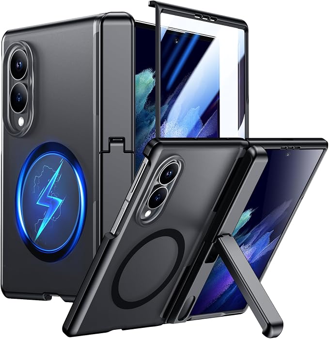 for Samsung Galaxy Z Fold 8 Case,[Compatible with MagSafe][Built-in HD Screen Protector & Kickstand][Hinge Protection] Translucent Matte Full-Body Shockproof Phone Case for Z Fold 8 Wide,Black