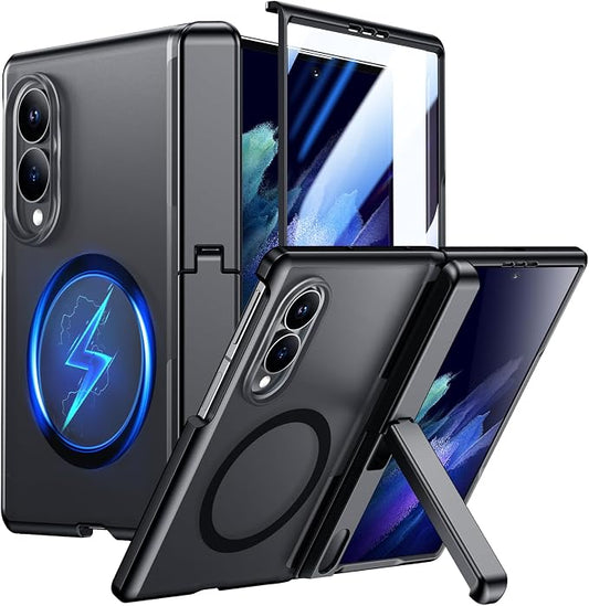 for Samsung Galaxy Z Fold 8 Case,[Compatible with MagSafe][Built-in HD Screen Protector & Kickstand][Hinge Protection] Translucent Matte Full-Body Shockproof Phone Case for Z Fold 8 Wide,Black