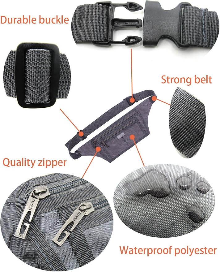 Naoki Outdoor Sports Running Jogging Cycling Hiking Camping Climbing Travel Ultra-thin Waterproof Polyester Waist Pack/Bag Runner Belt(Gray)