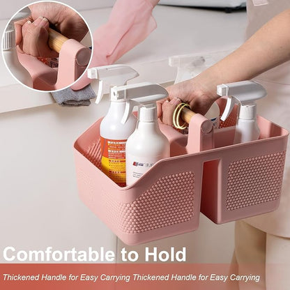 rejomiik Shower Caddy Portable with Bamboo Handle, Plastic Basket Cleaning Caddy Organizer Storage Tote for Bathroom, College, Dorm Room Essentials, Pink
