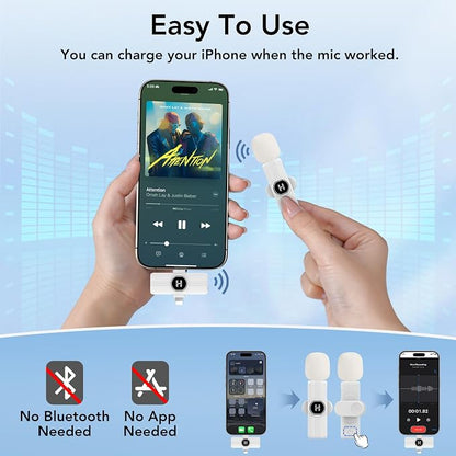 Mini Wireless Lavalier Microphone for iPhone, iPad, Android Phone - 2in1 Microfono Lapel Bluetooth Mic for Recording, Clip on Omni Lav Mic for Video Recording, Tiktok, YouTube, Vlog