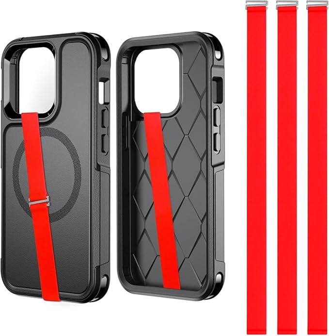 TEAMOLA Silicone Phone Grip Strap - Red 210 Phone Hand Strap Holder with Loop for Cell Phones, iPhone Grip, Finger Holder & Back of Phone Grips, Secure Anti-Slip Grip(3 Packs)