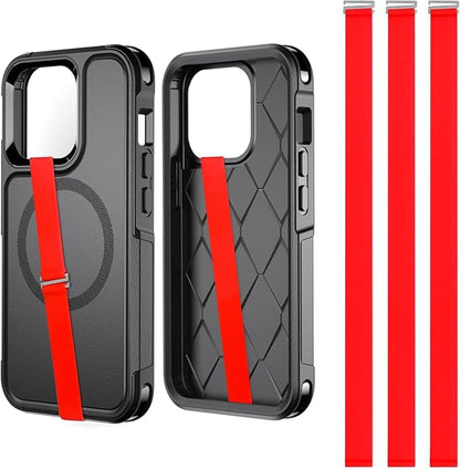 TEAMOLA Silicone Phone Grip Strap - Red 210 Phone Hand Strap Holder with Loop for Cell Phones, iPhone Grip, Finger Holder & Back of Phone Grips, Secure Anti-Slip Grip(3 Packs)