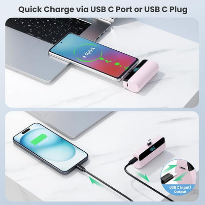 Mini Portable Charger for iPhone 17/16/15,Upgraded 5500mAh PD USB C Power Bank,Travel Essentials Pocket Phone Charger Battery Pack for iPhone 17/17 Pro Max/16/16 Pro/15 Series,Galaxy Android-Pink
