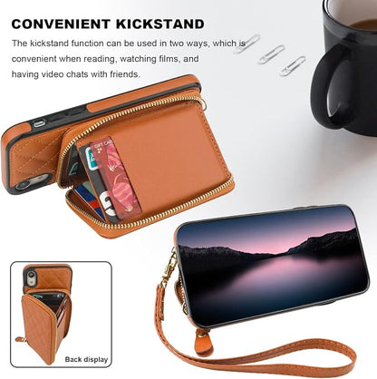 Bocasal Crossbody Wallet Case for iPhone Xr, RFID Blocking PU Leather Zipper Handbag Purse Flip Cover, Kickstand Folio Case with Card Slots Holder Wrist Strap Lanyard 6.1 Inch (Brown)
