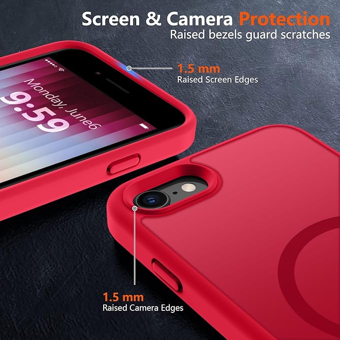 MOCCA Strong Magnetic for iPhone SE Case 2022/iPhone SE 2020 Case/iPhone 7 Case/iPhone 8 Case [Compatible with Magsafe] Slim Thin Translucent Matte Protective Cover Phone Case 4.7'', Red