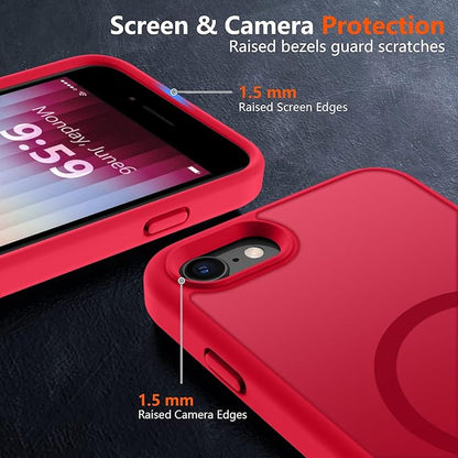 MOCCA Strong Magnetic for iPhone SE Case 2022/iPhone SE 2020 Case/iPhone 7 Case/iPhone 8 Case [Compatible with Magsafe] Slim Thin Translucent Matte Protective Cover Phone Case 4.7'', Red