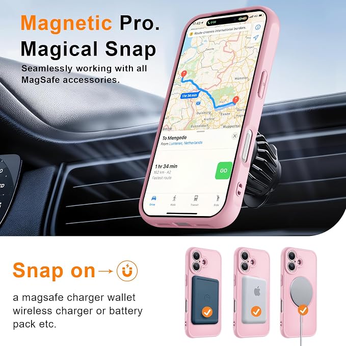 MOCCA Magnetic for iPhone 17 Case, (Compatible with Magsafe) (16FT Military Grade Protection) Full Camera Protection Anti-Fingerprint Slim Translucent Matte Phone Cover 6.3",Pink