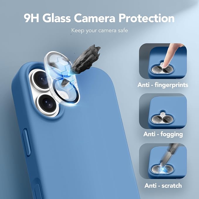GONEZ Magnetic for iPhone 16 Case, Compatible with MagSafe, [Screen Protector + Camera Lens Protector], Liquid Silicone Shockproof Protective Phone Case for iPhone 16 6.1", Lake Blue