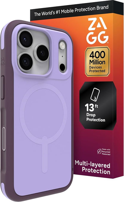 ZAGG Sedona Snap Case for iPhone 17 Pro - Purple Dusty Grape, Drop Protection (13ft/4m), Graphene-Reinforced Multi-Layer Protection, MagSafe Phone Case with Impact-Absorbing Bumpers, Slim