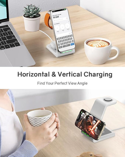 Wireless Charging Station for Apple - 3 in 1 Wireless Charger Stand Dock Watch and Phone Charger Station for Apple Watch 11/8/7/SE/6/5/4/3/2, iPhone 17 Air 16-12 Pro Max SE XS X, Samsung, AirPods