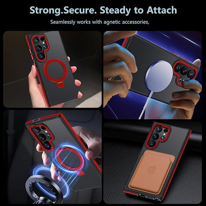 for Samsung Galaxy S24 Ultra Case, Magnetic Adjustable Ring Stand [Fit for Magsafe], [Military-Grade Shockproof Protection] Phone Case for S24 Ultra Case with Kickstand&Ring Holder (Red)